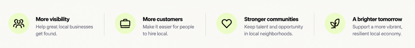 More visibility, More customers, Stronger communities, A brighter tomorrow