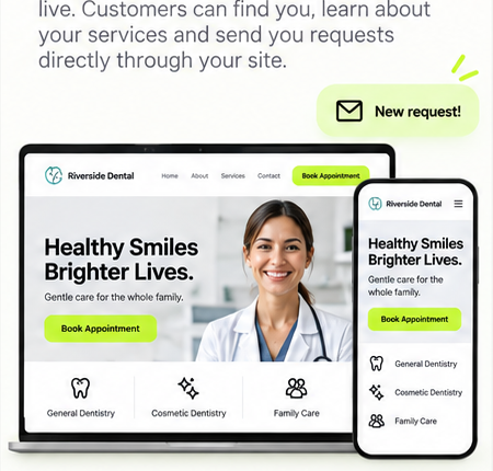 Riverside Dental Care site preview with request notification
